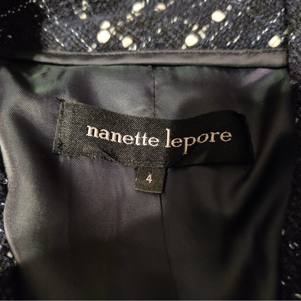 Nanette Lepore Maddalena Tweed Blue Blazer Belted Mermaid Asymmetric Size 4 Navy - Picture 5 of 10